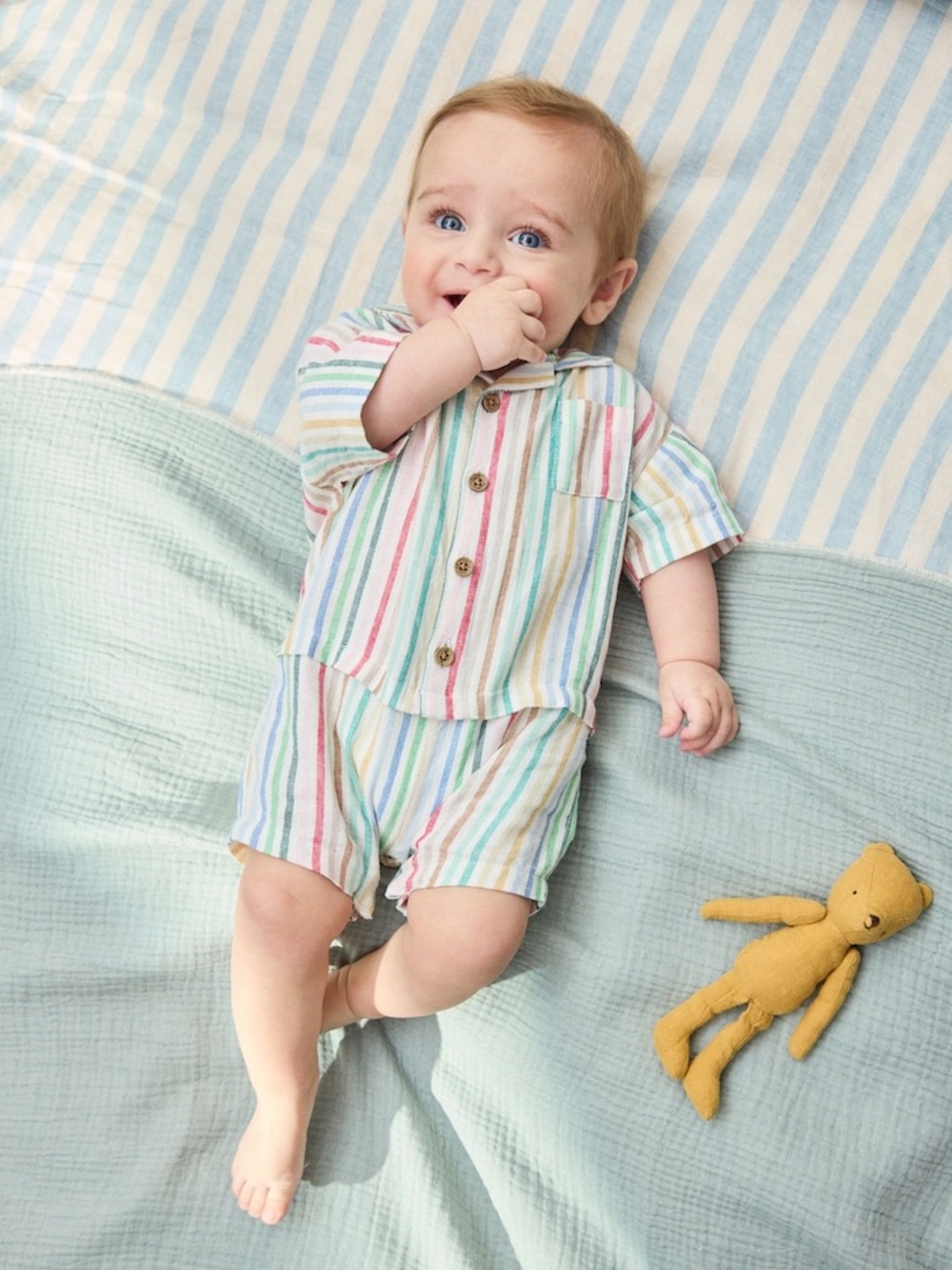 Next NWT Woven Striped Linen Blend Romper Size 0-3months